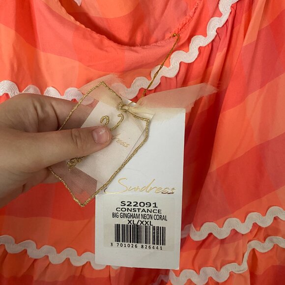 XL/XXL SUNDRESS_OFFICIAL SUNDRESS.US CONSTANCE SHORT DRESS GINGHAM NEON CORAL - Picture 5 of 6